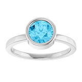 14K Gold Round Natural Aquamarine Bezel-Set Solitaire Ring - White Gold - view 8