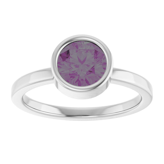 14K Gold Round Lab-Grown Alexandrite Bezel-Set Solitaire Ring - White Gold - view 8