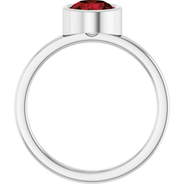 14K Gold Round Natural Mozambique Garnet Bezel-Set Solitaire Ring - White Gold - view 7
