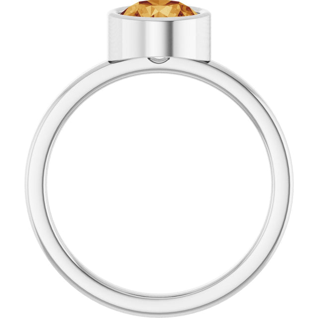 14K Gold Round Natural Citrine Bezel-Set Solitaire Ring - White Gold - view 7