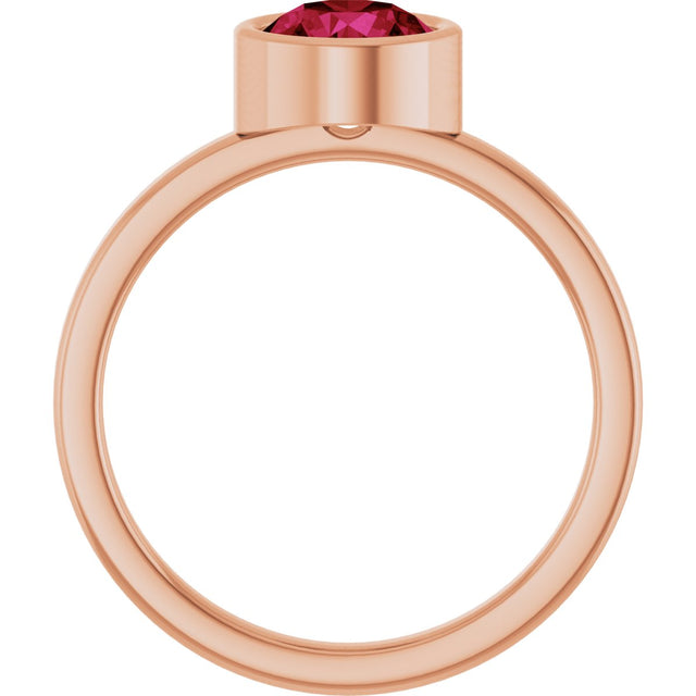 14K Gold Round Lab-Grown Ruby Bezel-Set Solitaire Ring - Rose Gold - view 7