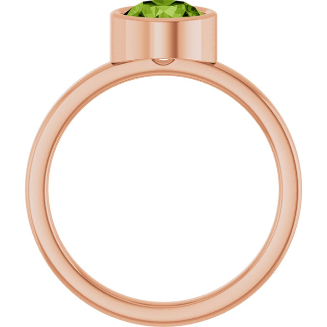 14K Gold Round Natural Peridot Bezel-Set Solitaire Ring - Rose Gold - view 7