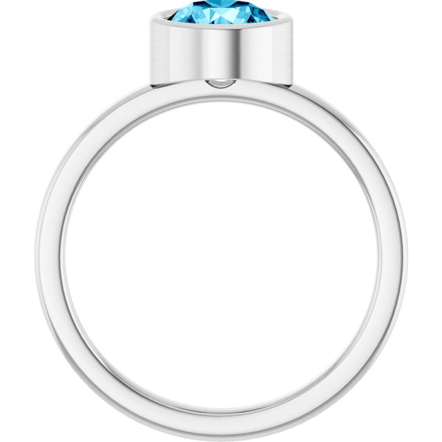 Platinum Round Natural Aquamarine Bezel-Set Solitaire Ring - view 7