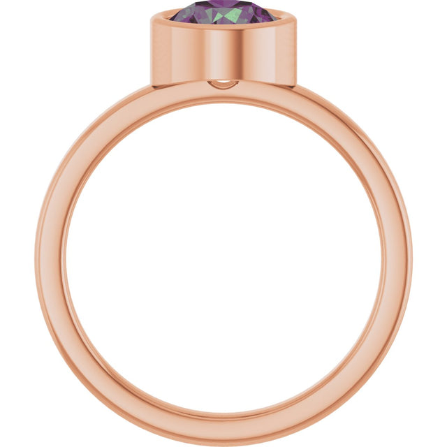 14K Gold Round Lab-Grown Alexandrite Bezel-Set Solitaire Ring - Rose Gold - view 7