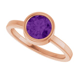 14K Gold Round Natural Amethyst Bezel-Set Solitaire Ring - Rose Gold - view 10