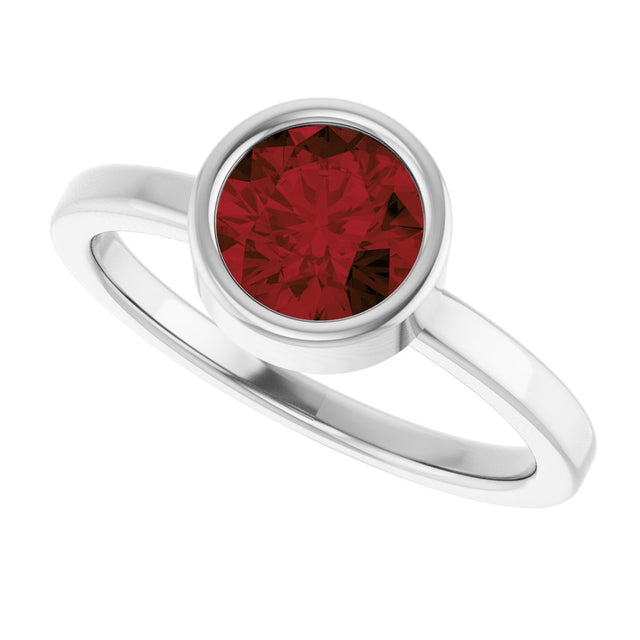 14K Gold Round Natural Mozambique Garnet Bezel-Set Solitaire Ring - White Gold - view 10