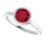 14K Gold Round Lab-Grown Ruby Bezel-Set Solitaire Ring - White Gold - view 10