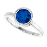 Platinum Round Lab-Grown Blue Sapphire Bezel-Set Solitaire Ring - view 10