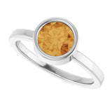 14K Gold Round Natural Citrine Bezel-Set Solitaire Ring - White Gold - view 10