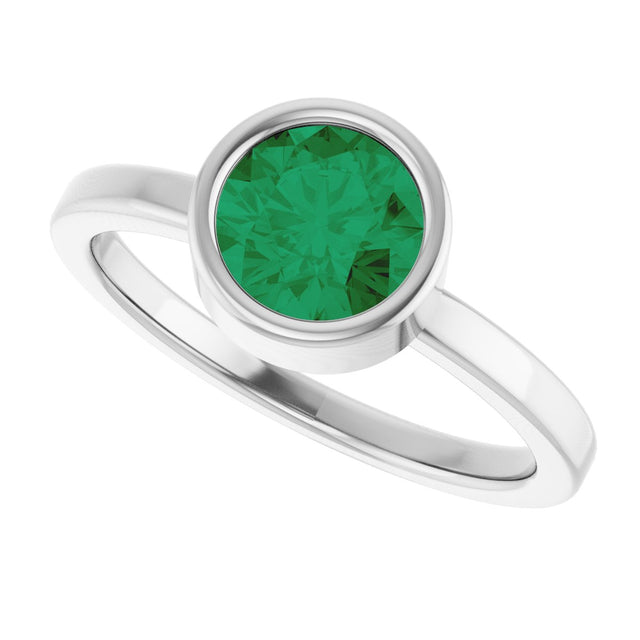 Platinum Round Lab-Grown Emerald Bezel-Set Solitaire Ring - view 10