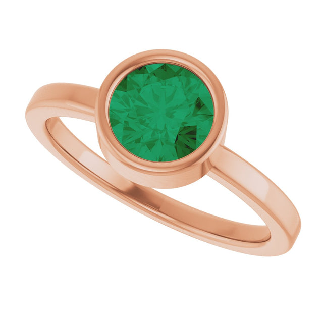14K Gold Round Lab-Grown Emerald Bezel-Set Solitaire Ring - Rose Gold - view 10