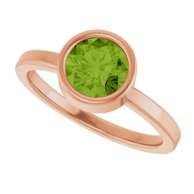 14K Gold Round Natural Peridot Bezel-Set Solitaire Ring - Rose Gold - view 10
