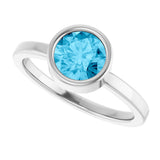 14K Gold Round Natural Aquamarine Bezel-Set Solitaire Ring - White Gold - view 10