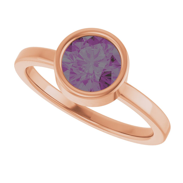 14K Gold Round Lab-Grown Alexandrite Bezel-Set Solitaire Ring - Rose Gold - view 10