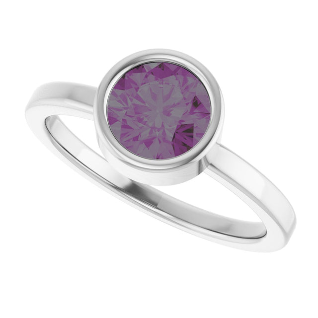 Platinum Round Lab-Grown Alexandrite Bezel-Set Solitaire Ring - view 10
