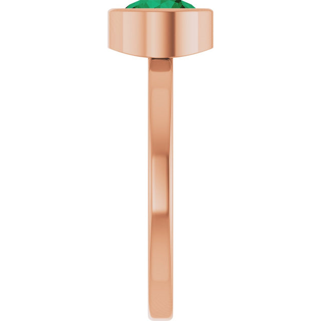 14K Gold Round Lab-Grown Emerald Bezel-Set Solitaire Ring - Rose Gold - view 9