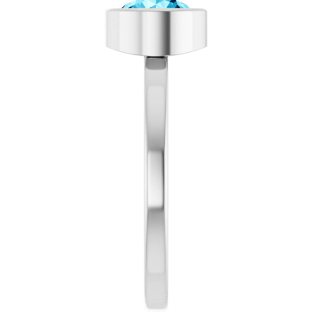 Platinum Round Natural Aquamarine Bezel-Set Solitaire Ring - view 9