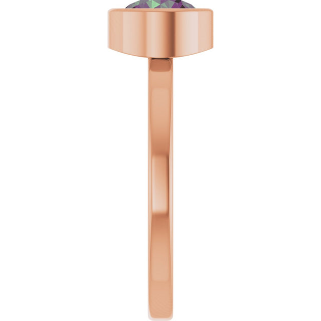 14K Gold Round Lab-Grown Alexandrite Bezel-Set Solitaire Ring - Rose Gold - view 9