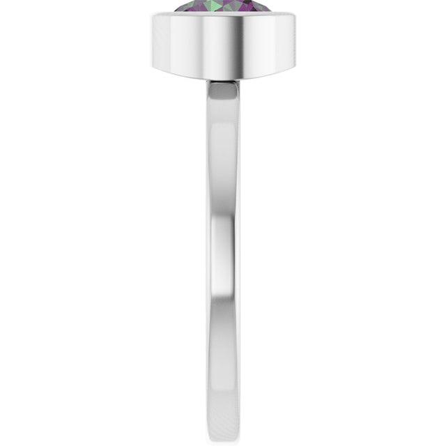 Platinum Round Lab-Grown Alexandrite Bezel-Set Solitaire Ring - view 9