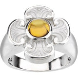 14K Gold Round Natural Citrine Maltese Cross Ring - White Gold - view 3