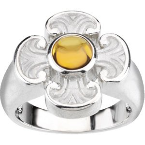 14K Gold Round Natural Citrine Maltese Cross Ring - White Gold - view 3