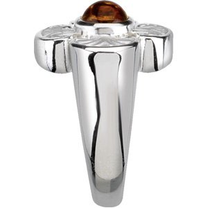 14K Gold Round Natural Citrine Maltese Cross Ring - White Gold - view 4