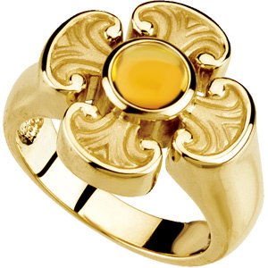 14K Gold Round Natural Citrine Maltese Cross Ring - Yellow Gold