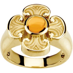 14K Gold Round Natural Citrine Maltese Cross Ring - Yellow Gold - view 3