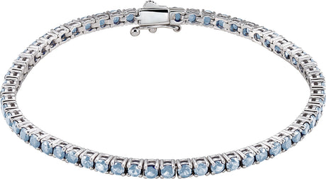 14K Gold Round Natural Aquamarine Line Bracelet