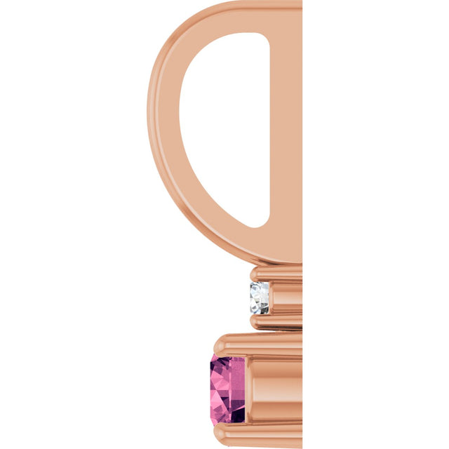 14K Gold Round Natural Pink Tourmaline Accented Pendant - Rose Gold - view 6