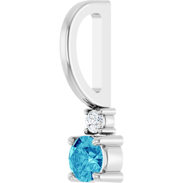 Platinum Round Natural Blue Zircon Accented Pendant - view 5
