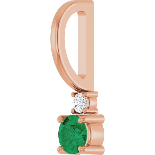 14K Gold Round Natural Emerald Accented Pendant - Rose Gold - view 5
