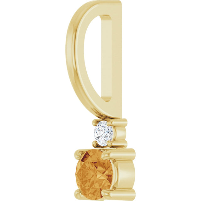 14K Gold Round Natural Citrine Accented Pendant - Yellow Gold - view 5