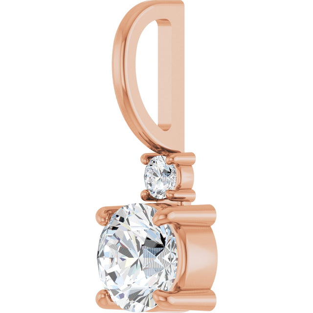 14K Gold Round Natural White Sapphire Accented Pendant - Rose Gold - view 5