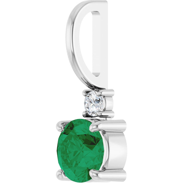 14K Gold Round Natural Emerald Accented Pendant - White Gold - view 5