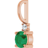 14K Gold Round Natural Emerald Accented Pendant - Rose Gold - view 5