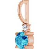 14K Gold Round Natural Blue Zircon Accented Pendant - Rose Gold - view 5