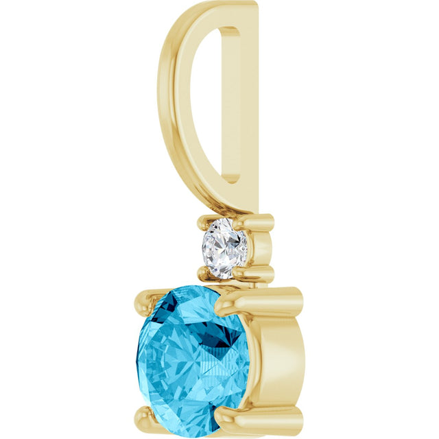 14K Gold Round Natural Aquamarine Accented Pendant - Yellow Gold - view 5
