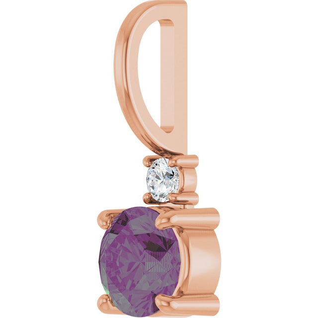 14K Gold Round Lab-Grown Alexandrite Accented Pendant - Rose Gold - view 5