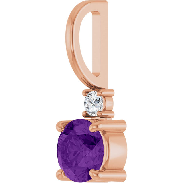 14K Gold Round Natural Amethyst Accented Pendant - Rose Gold - view 5