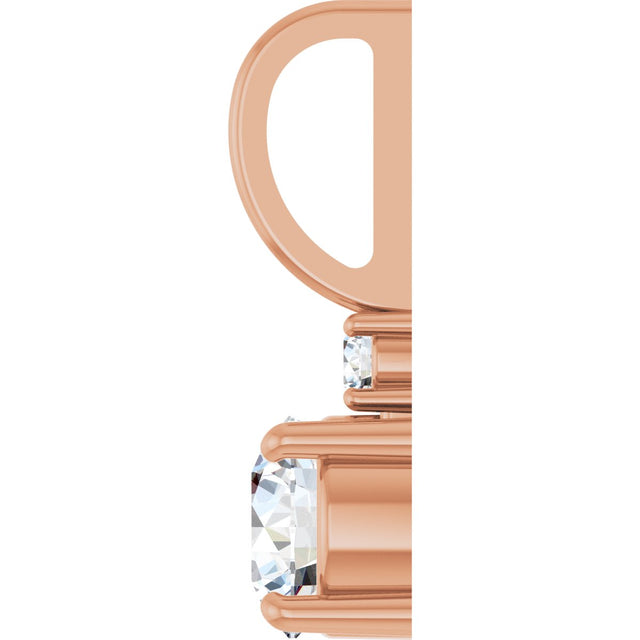 14K Gold Round Natural White Sapphire Accented Pendant - Rose Gold - view 6