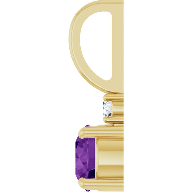 14K Gold Round Natural Amethyst Accented Pendant - Yellow Gold - view 6