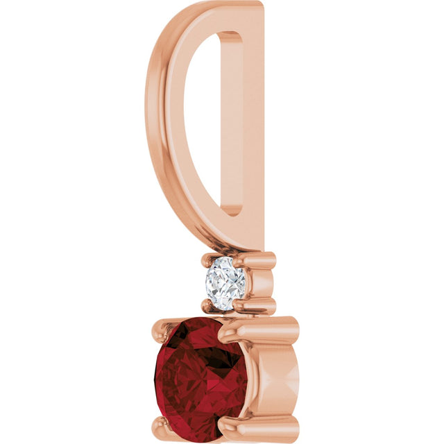 14K Gold Round Natural Mozambique Garnet Accented Pendant - Rose Gold - view 5