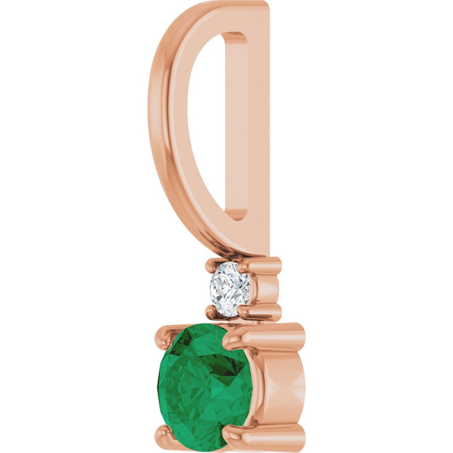 14K Gold Round Natural Emerald Accented Pendant - Rose Gold - view 5