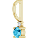 14K Gold Round Natural Aquamarine Accented Pendant - Yellow Gold - view 5