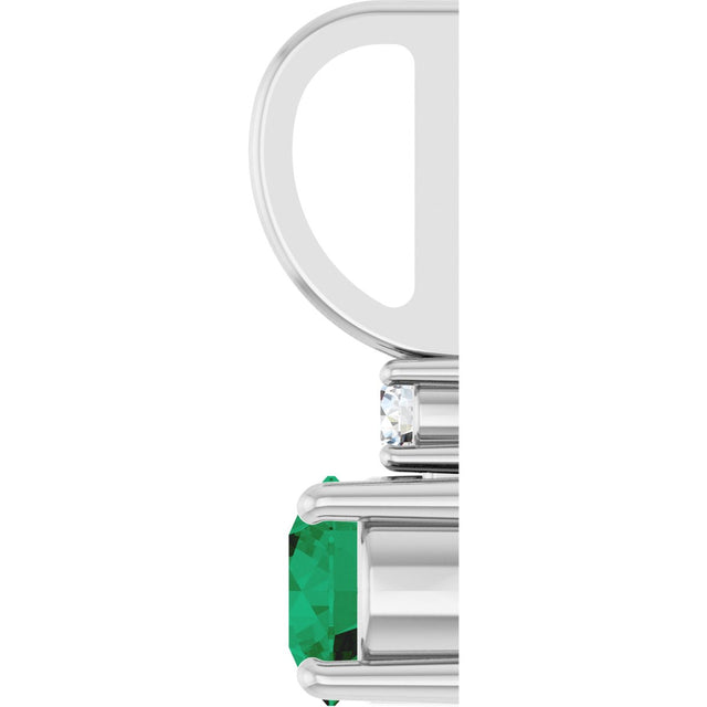 Platinum Round Natural Emerald Accented Pendant - view 6