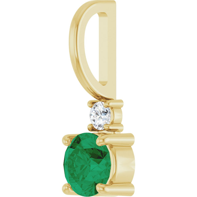 14K Gold Round Natural Emerald Accented Pendant - Yellow Gold - view 5