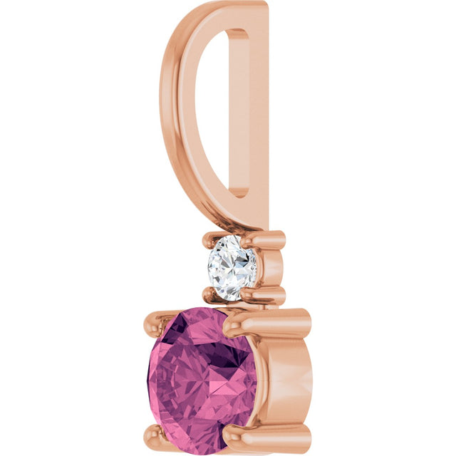 14K Gold Round Natural Pink Tourmaline Accented Pendant - Rose Gold - view 5