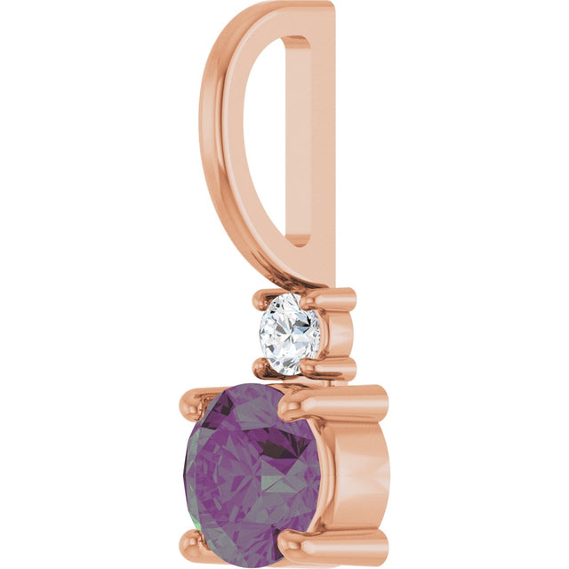 14K Gold Round Lab-Grown Alexandrite Accented Pendant - Rose Gold - view 5