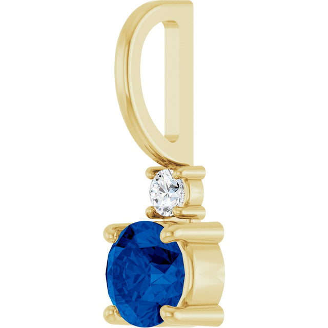 14K Gold Round Natural Blue Sapphire Accented Pendant - Yellow Gold - view 5